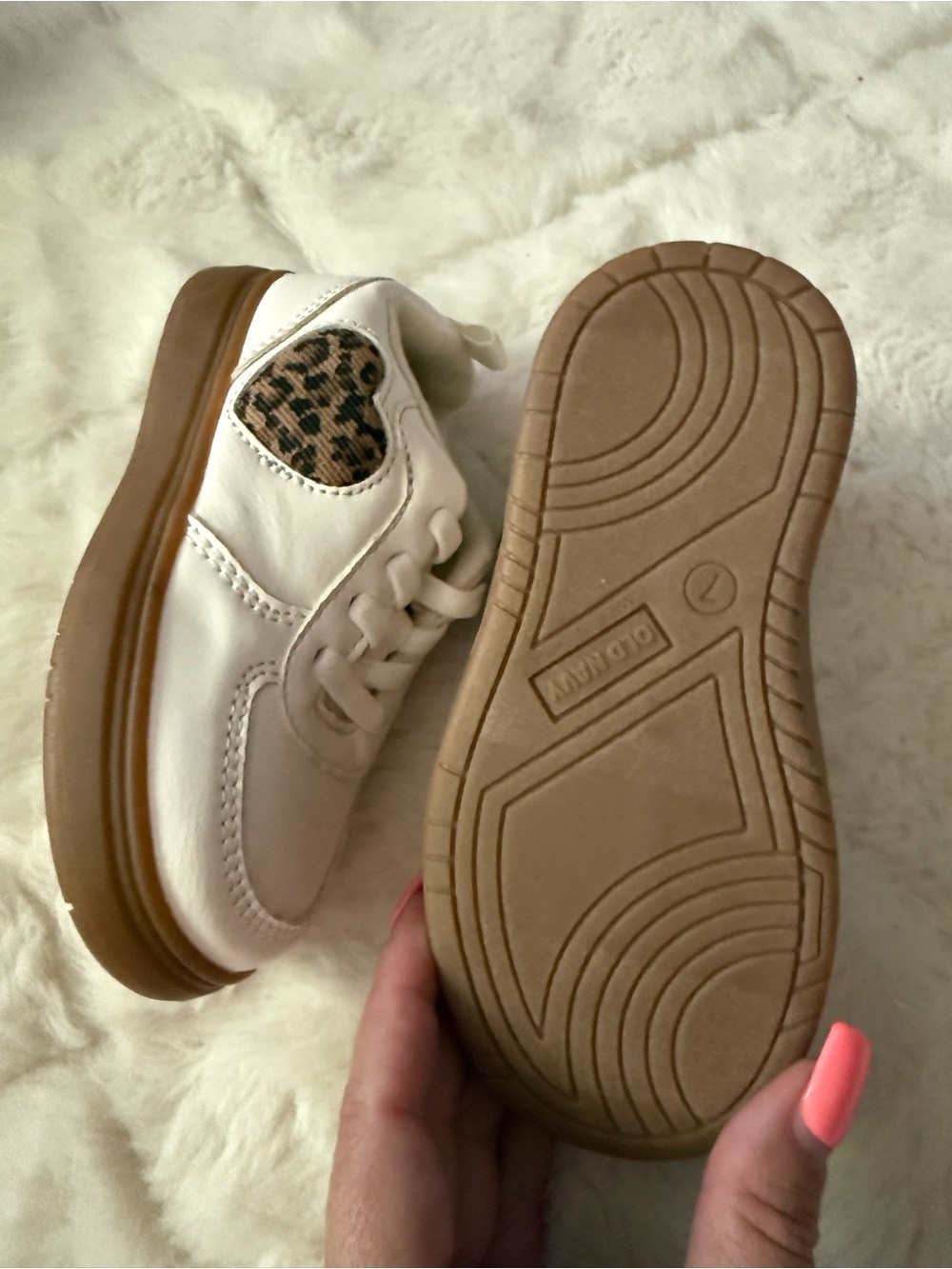 NEW! Old Navy Cream Kids Sneakers with Leopard Heart Accent